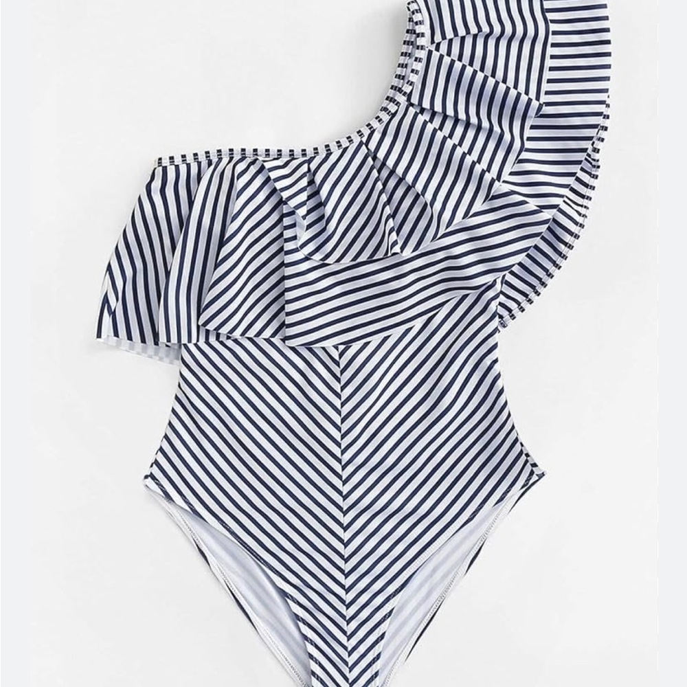 One shoulder ruffle one piece swimsuit